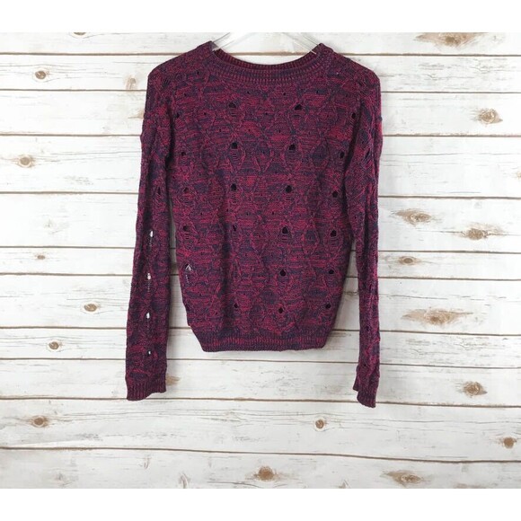 Forever 21 Women's Long Sleeve Sweater Pink Navy Blue Open Knit Juniors Medium - Picture 2 of 7